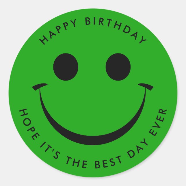 Bright Green Happy Face Birthday Runder Aufkleber (Vorderseite)