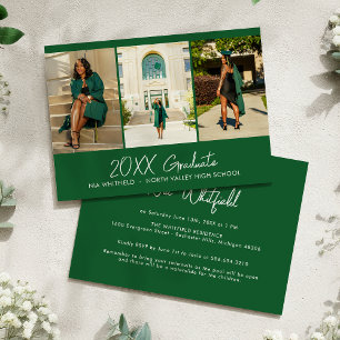 Bright Green Simple Foto Collage Graduation Party Einladung