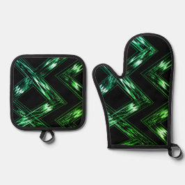 Bright Green Zig Zag Muster Ofenhandschuh & Topflappen-Set