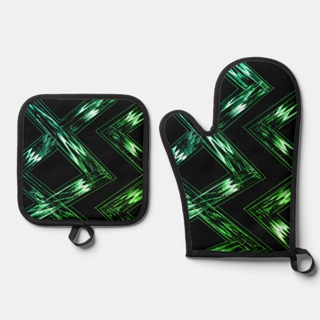 Bright Green Zig Zag Muster Ofenhandschuh & Topflappen-Set (Vorderseite)