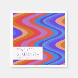 Bright Groovy Retro Blue Lila Wedding Custom Serviette