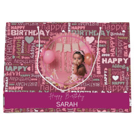 Bright Happy Birthday Pattern Background Gift Bag Große Geschenktüte