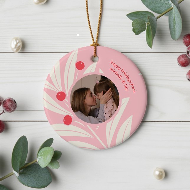 Bright Holiday Foliage Keramik Ornament (ceramic photo ornament with custom message)