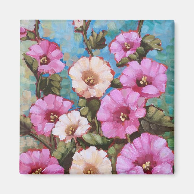 "Bright Hollyhocks" 2" Square Magnet (Vorne)