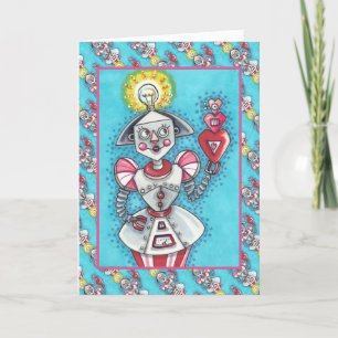 BRIGHT IDEA GIRL ROBOT, FARBFÄLLE MECHANISCHE HEIZ FEIERTAGSKARTE