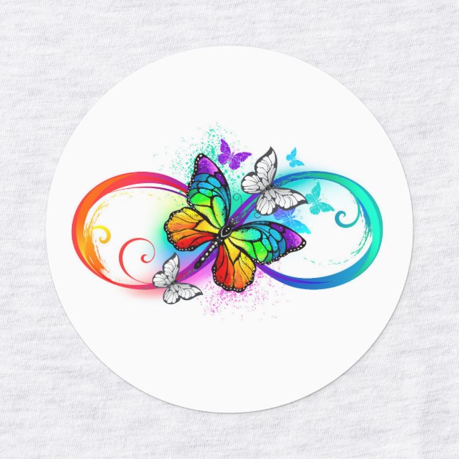 Bright infinity with rainbow butterfly etiketten (Design 1)
