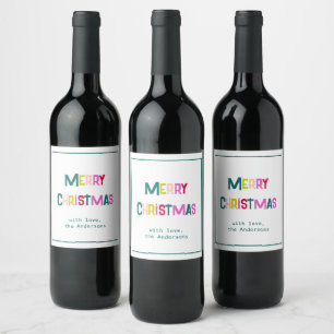 Bright & Joyful Frohe Weihnachts Pine Green Weinetikett