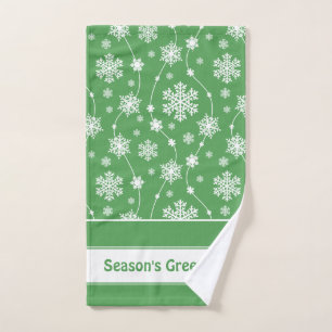 Bright Kelly Green Winter White Snowflake Muster Badhandtuch Set