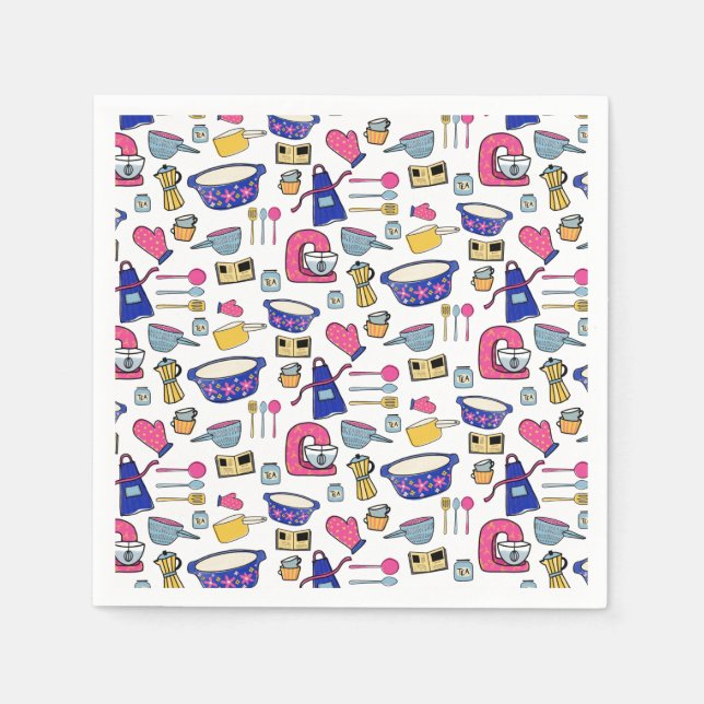 Bright Kitchen Utensitic Muster Koch Kuchen Baker Serviette (Vorderseite)
