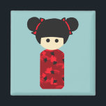 Bright Kokeshi Magnet<br><div class="desc">Niedliche japanische Kokeshi-Puppendesigns in Hellrot und schwarz</div>