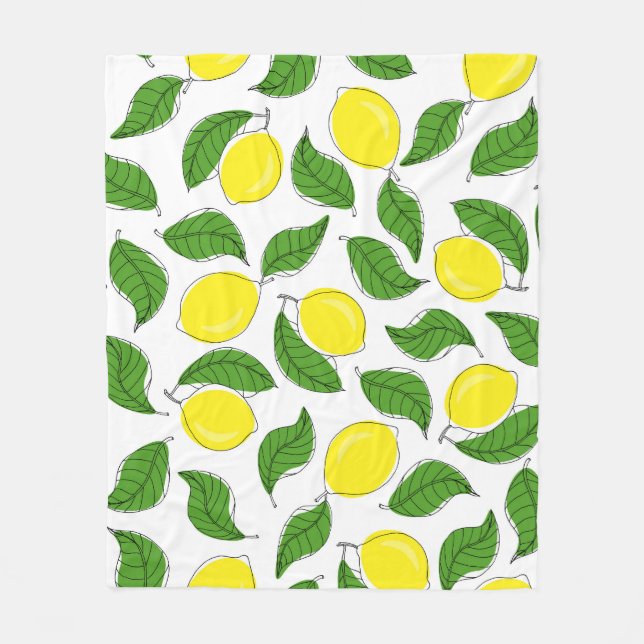 Bright Lemons Green Blätter Pattern Fleecedecke (Vorderseite)