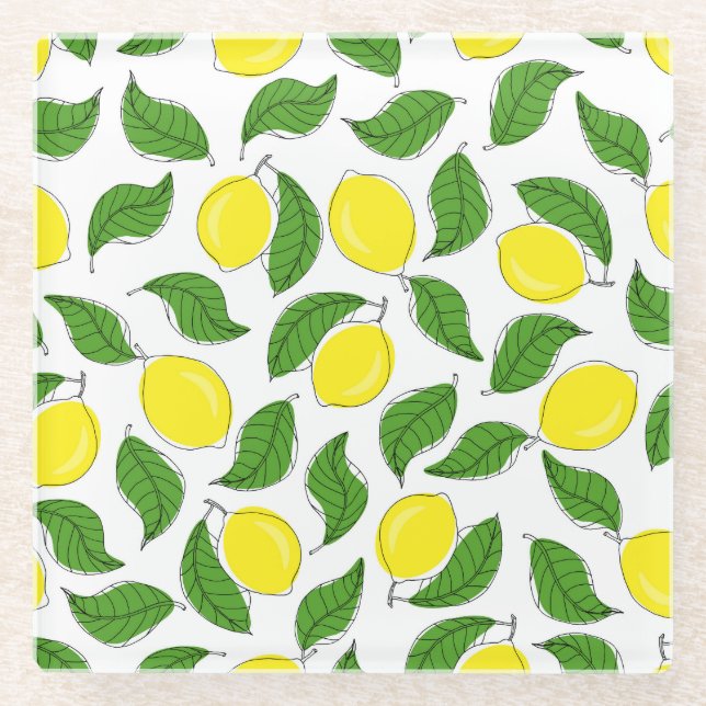 Bright Lemons Green Blätter Pattern Glasuntersetzer (Vorderseite)