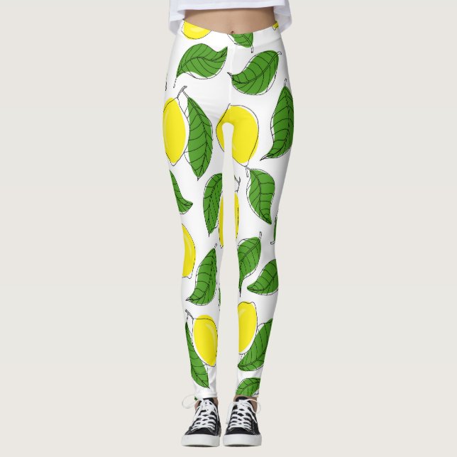 Bright Lemons Green Blätter Pattern Leggings (Vorderseite)