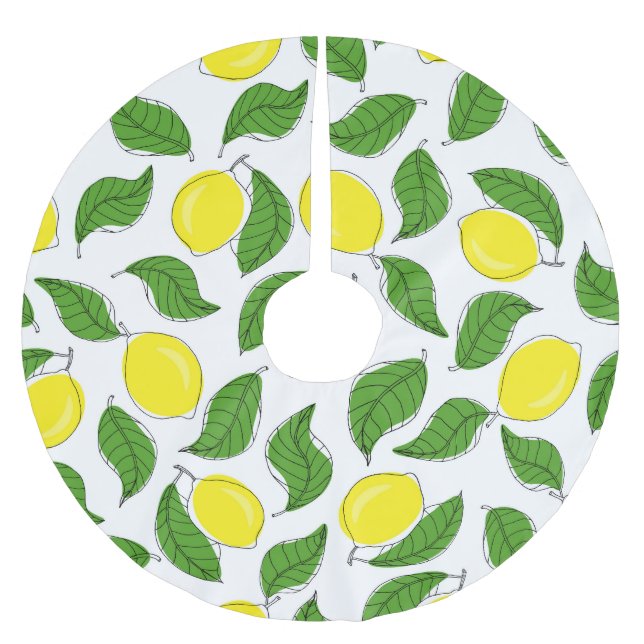Bright Lemons Green Blätter Pattern Polyester Weihnachtsbaumdecke (Vorderseite)