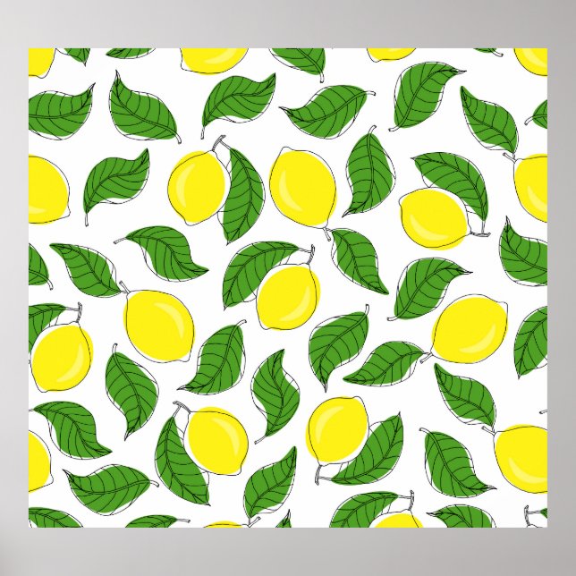 Bright Lemons Green Blätter Pattern Poster (Vorne)