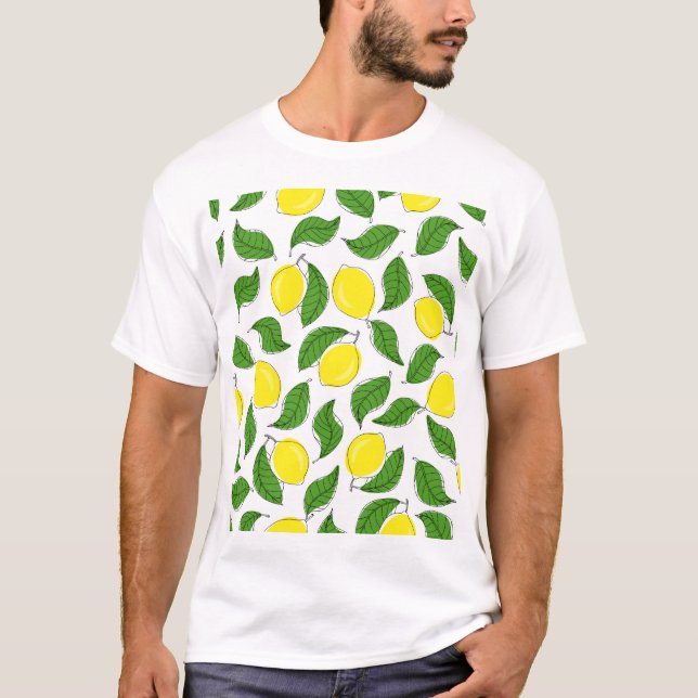 Bright Lemons Green Blätter Pattern T-Shirt (Vorderseite)