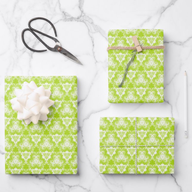 Bright Lime Green Spirale Muster Geschenkpapier Set (Vorderseite)