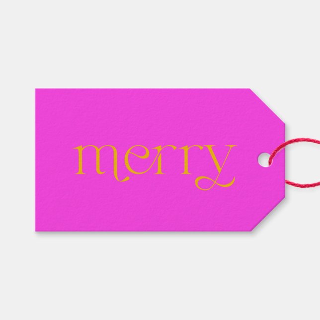 Bright Merry Fuchsia und Orange Weihnachtsfeiertag Geschenkanhänger (Vorderseite (Horizontal))
