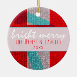 Bright Merry Script Red Strick Knitter Family Keramik Ornament