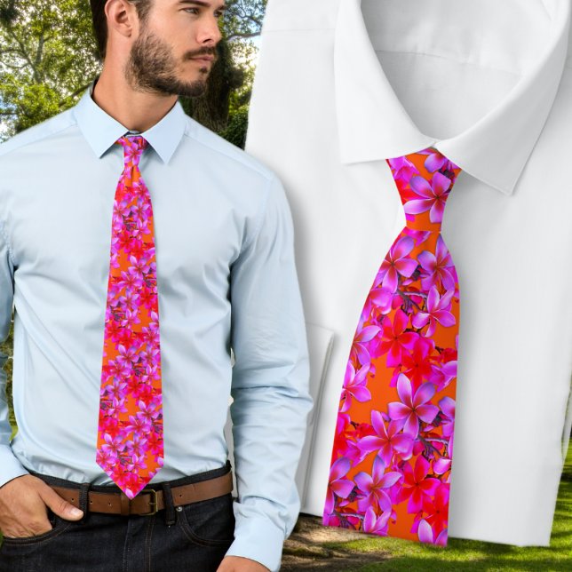 Bright n Bold Frangipani Floral Pink Orange Krawat Krawatte (Von Creator hochgeladen)