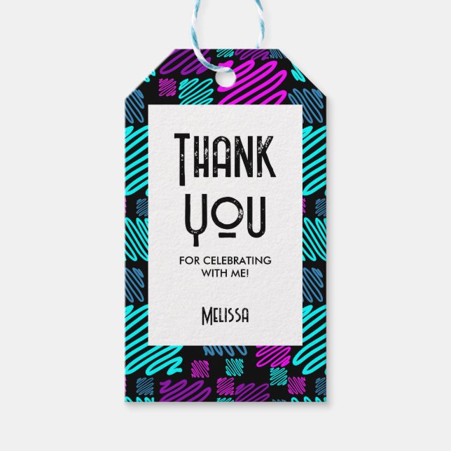 Bright Neon Geometric Pattern Schwarz Vielen Dank Geschenkanhänger (Vorderseite)