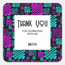 Bright Neon Geometric Pattern Schwarz Vielen Dank Quadratischer Aufkleber