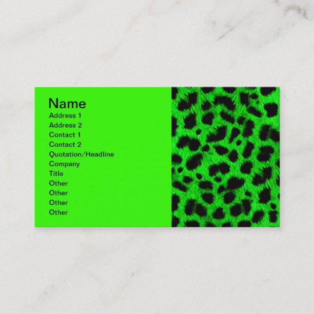 BRIGHT NEON GREEN LIMONE SCHWARZE TIERDRUCKPATTER VISITENKARTE (Vorderseite)