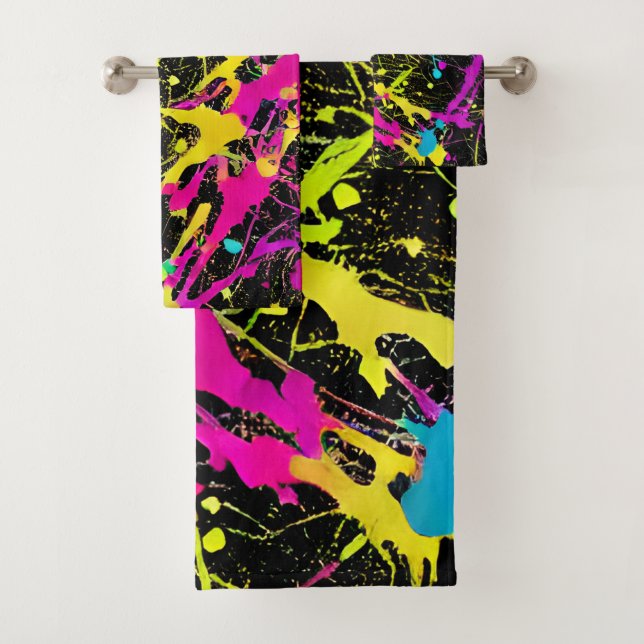 Bright Neon Paint Spritzer Badhandtuch Set (Insitu)