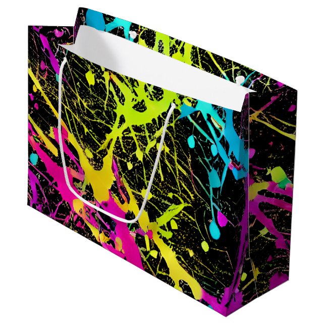 Bright Neon Paint Spritzer Große Geschenktüte (Vorderseite Schrägansicht)