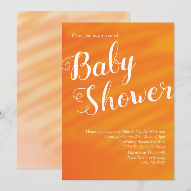 Bright Orange Baby Shower Gender Neutral CoEd Einladung (Vorne/Hinten)