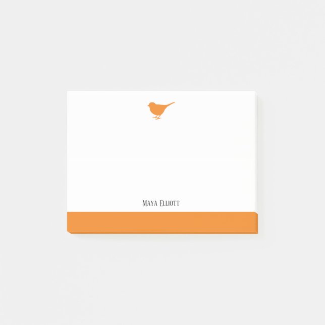 Bright Orange Bird & Border on White mit Name Post-it Klebezettel (Vorderseite)