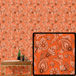 Bright Orange Brown Floral Paisley Elegant Tapete