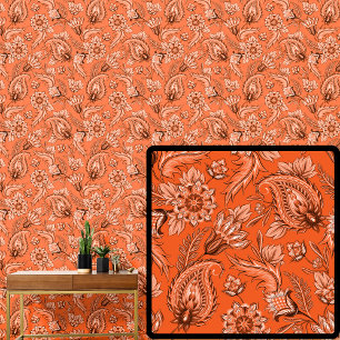 Bright Orange Brown Floral Paisley Elegant Tapete