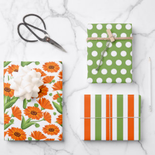 Bright Orange Daisies Wrapping Paper Set Geschenkpapier Set