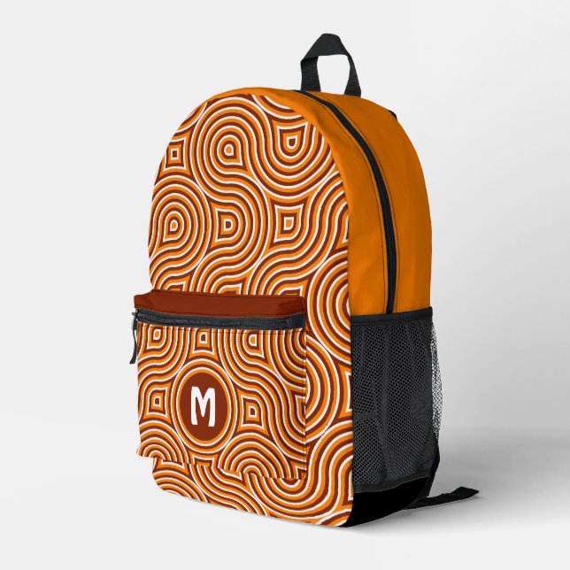 Bright Orange Dark Brown White Midjahrhundert Must Bedruckter Rucksack (Rückseitige Ecke Rechts)