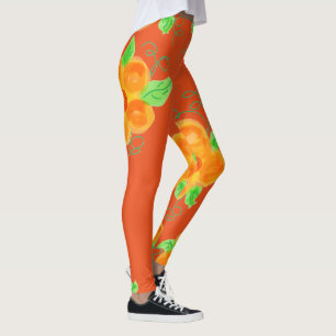 Bright Orange Floral Leggings