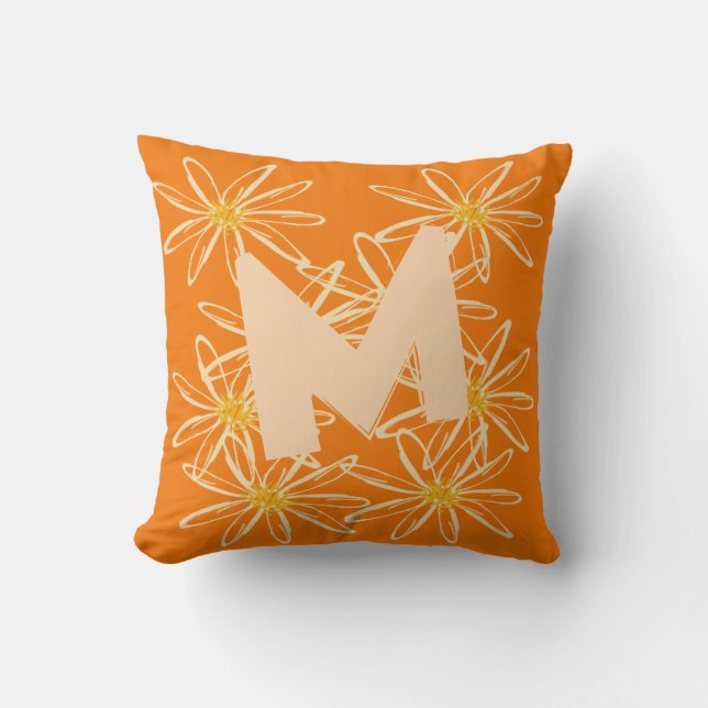 Bright Orange Floral Pillow Kissen (Vorderseite)