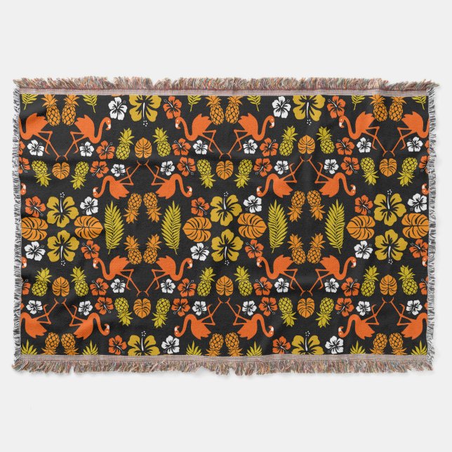 Bright Orange Floral Tropical Gemustert Decke (Vorderseite)