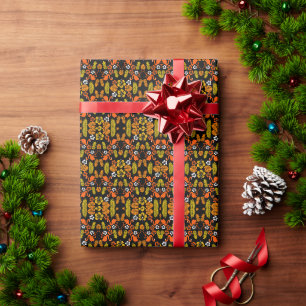 Bright Orange Floral Tropical Gemustert Geschenkpapier