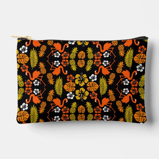 Bright Orange Floral Tropical Gemustert Zubehörtasche (Vorderseite)