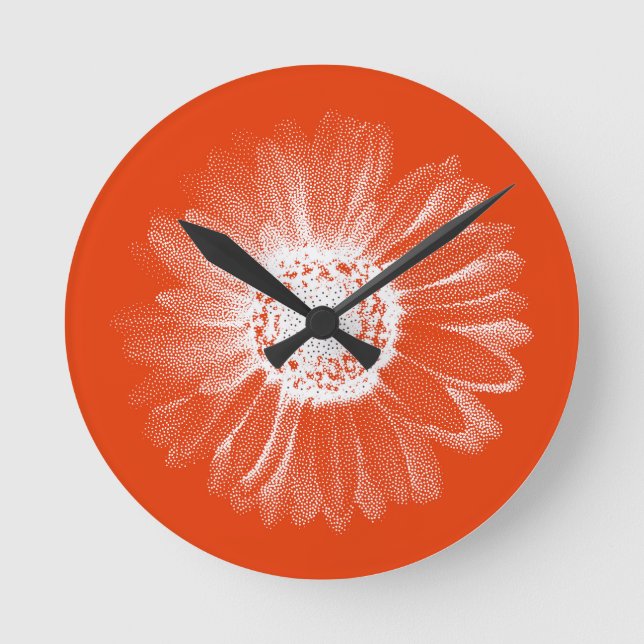 Bright Orange Floral Wall Clock Runde Wanduhr (Vorderseite)