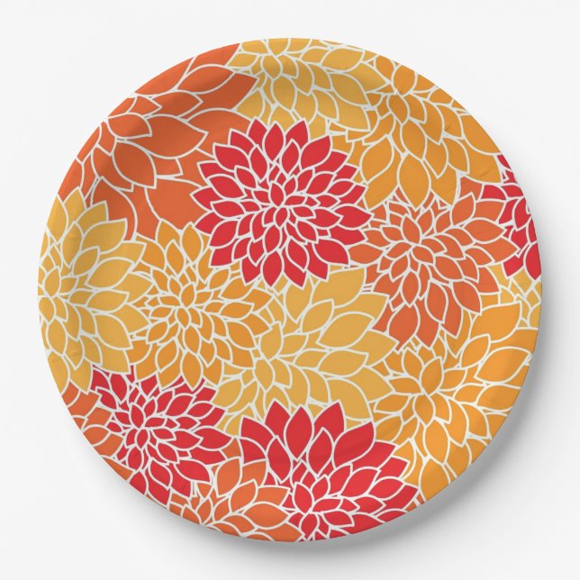 Bright Orange Flower Pattern Pappteller (Vorderseite)