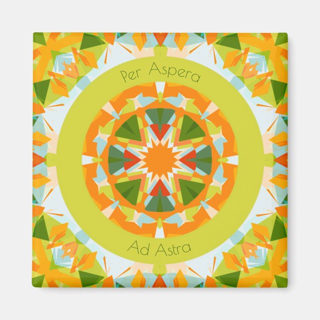 Bright Orange Fun Green Per Aspera Ad Astra Star Magnet (Vorne)