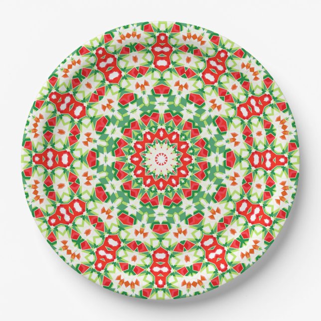 Bright Orange Green modische Bandana Shawl Pappteller (Vorderseite)