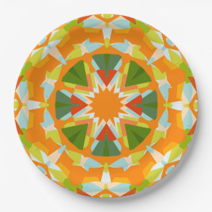 Bright Orange Green Star Baby Girl's Boy's Shower Pappteller