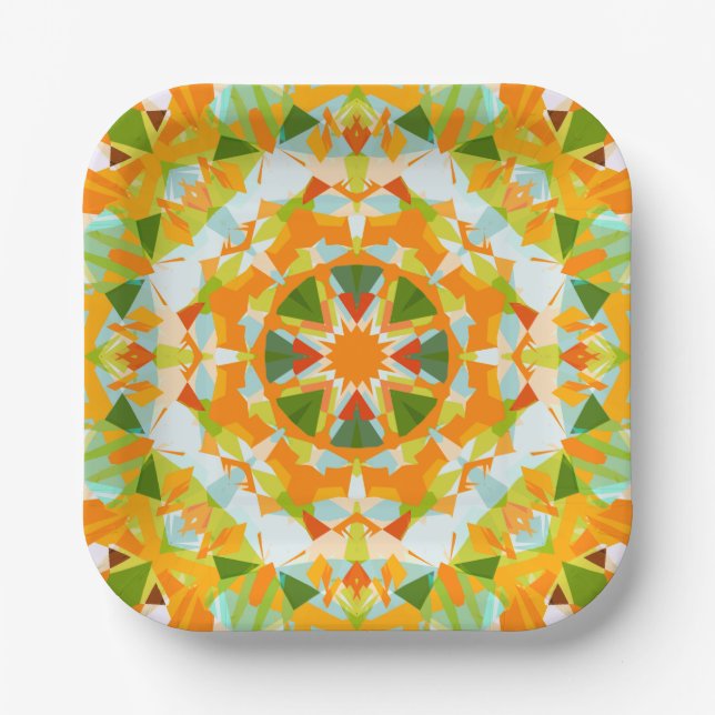 Bright Orange Green Star Baby Girl's Boy's Shower Pappteller (Vorderseite)