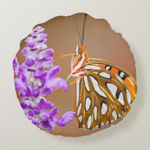 Bright Orange Gulf Fritillary Butterfly Rundes Kissen
