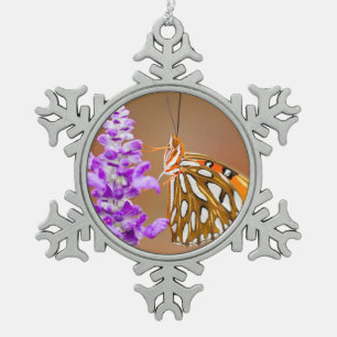 Bright Orange Gulf Fritillary Butterfly Schneeflocken Zinn-Ornament