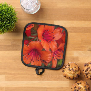 Bright Orange Rhododendron Blooms Floral Topflappen