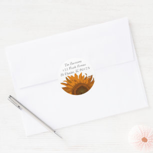 Bright Orange Sonnenblumen Rücksendeadresse Sticke Runder Aufkleber